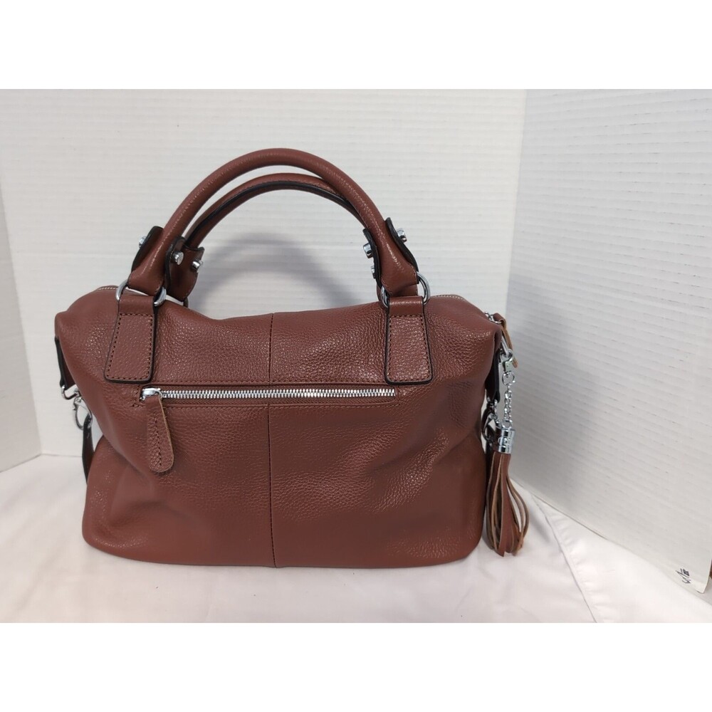 HESHE LEATHER Handbag Top Handle British Sorrel Tan NO SHOULDER strap Tassel